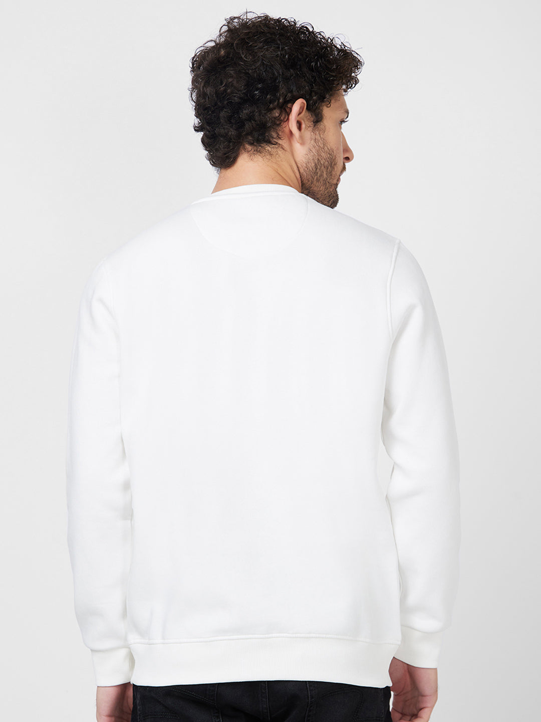 Spykar Slim Fit Round Neck Full Sleeve White Sweatshirt For Men
