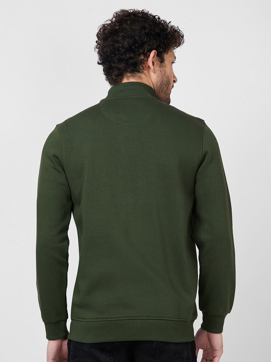 Spykar High Neck Full Sleeve Green Sweatshirt For Men
