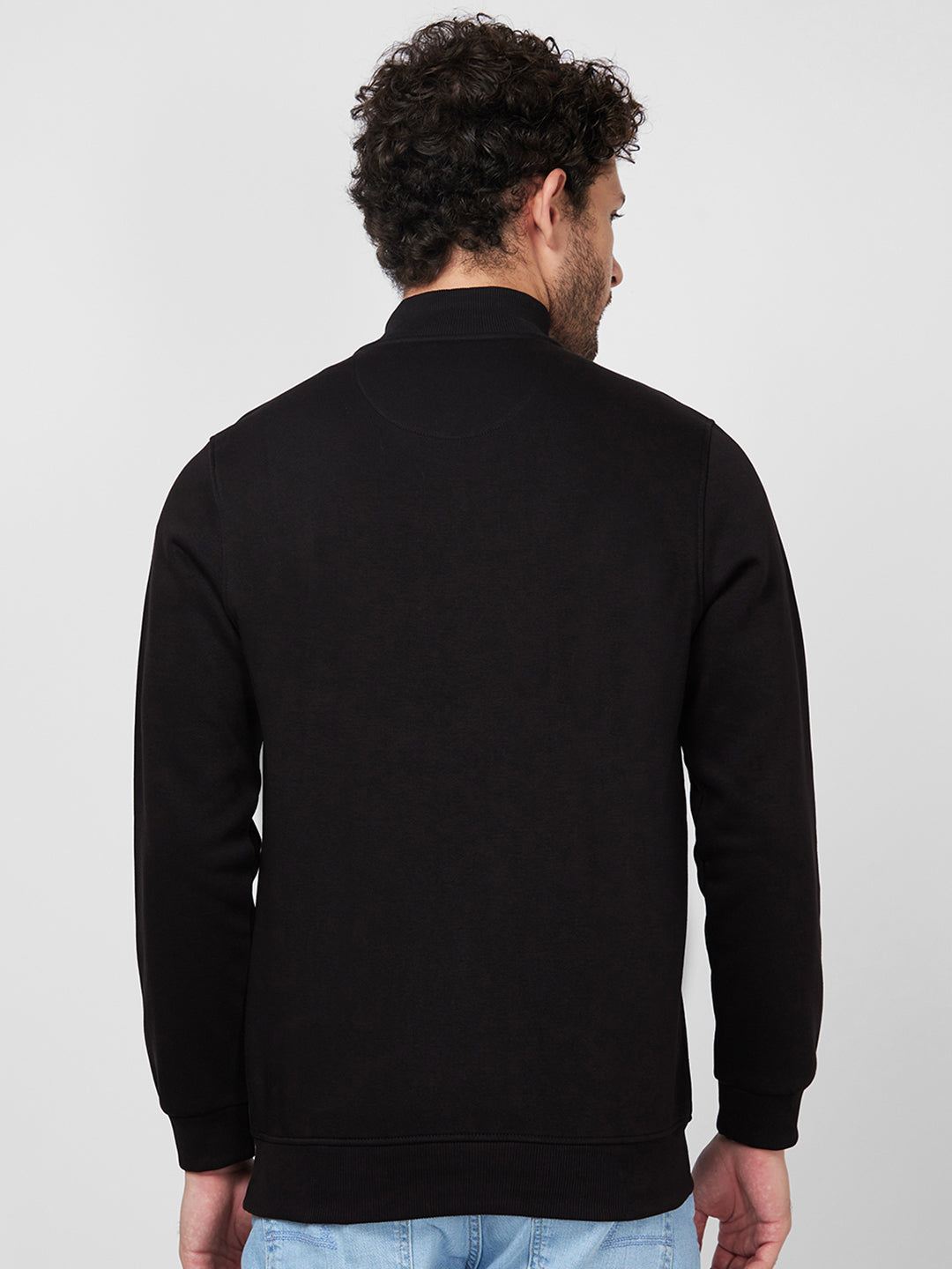Spykar High Neck Full Sleeve Black Sweatshirt For Men