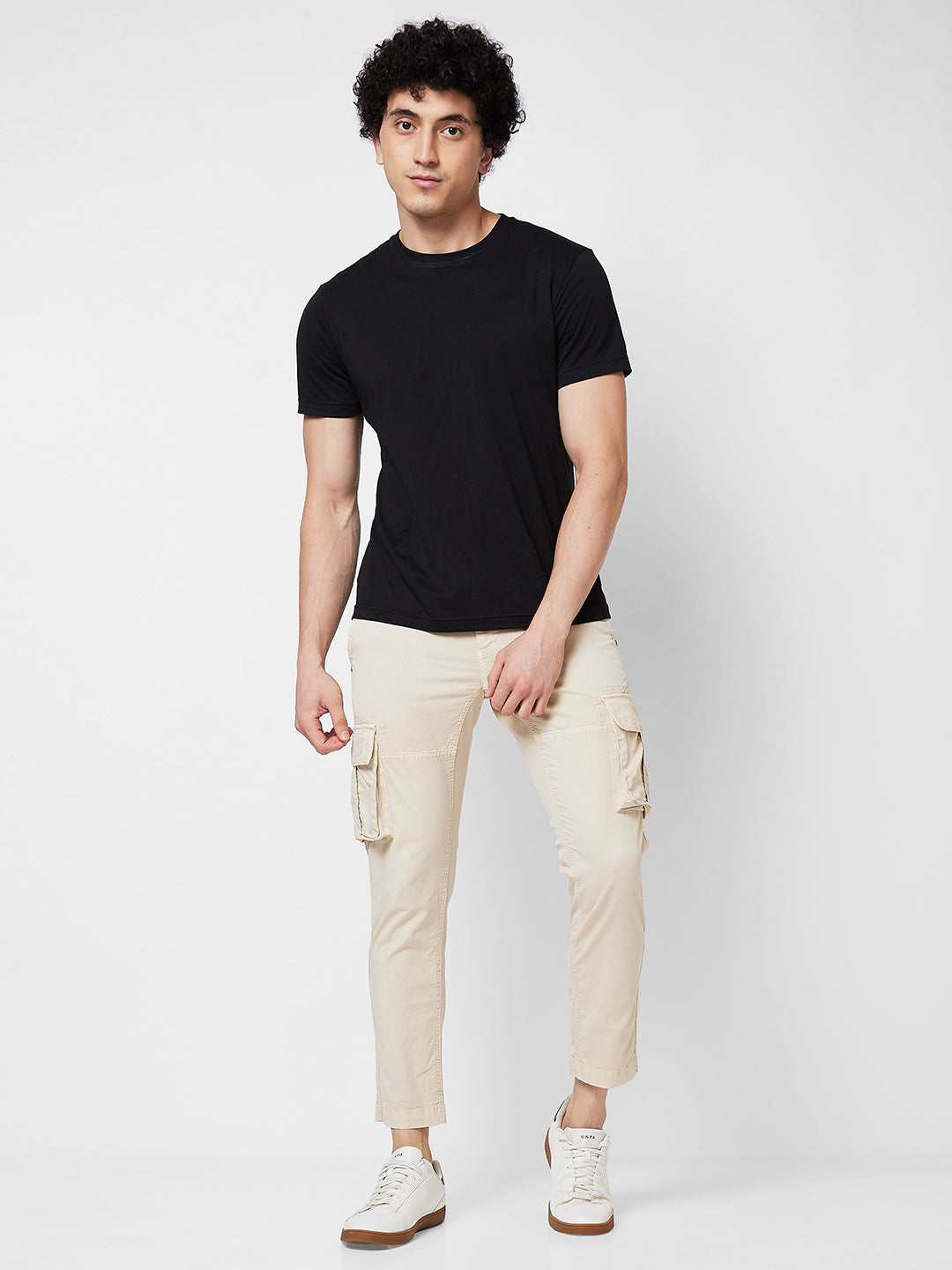 Spykar Mid Rise CARGO Beige Trousers For Men