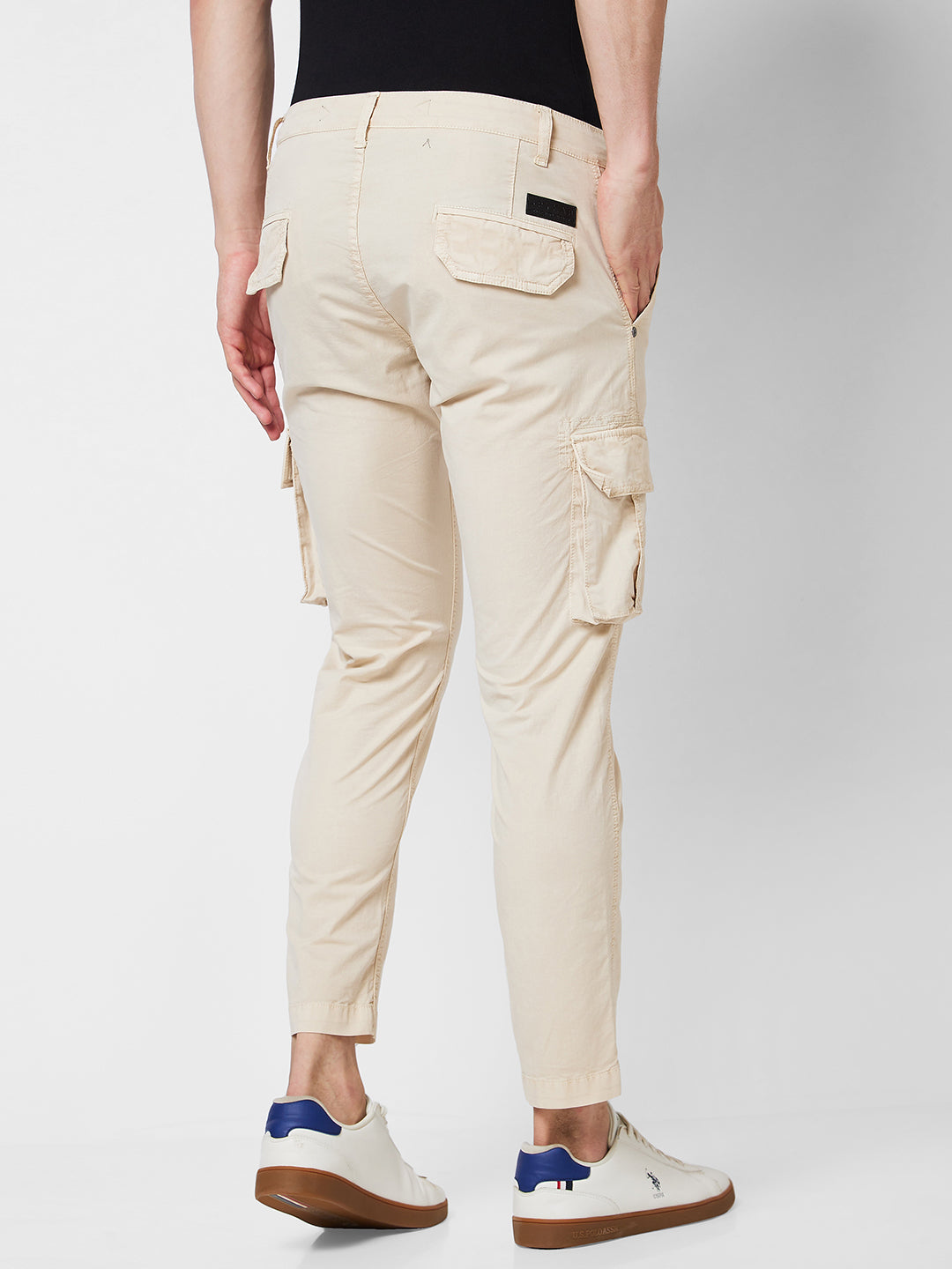 Spykar Mid Rise CARGO Beige Trousers For Men