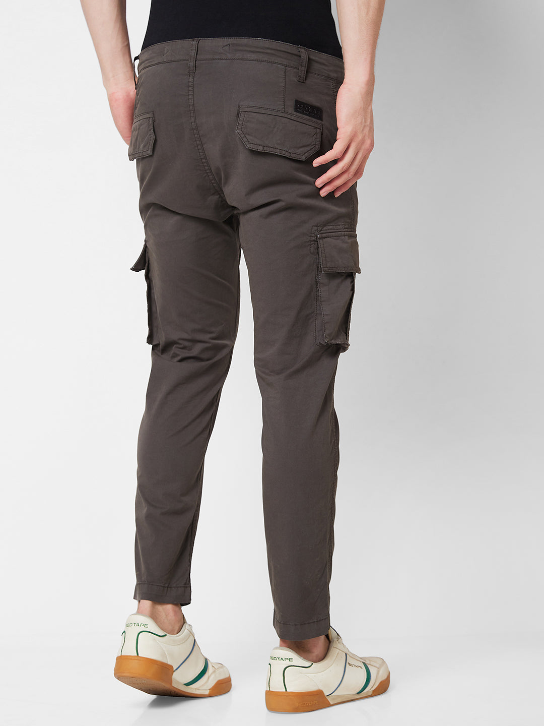 Spykar Mid Rise CARGO Grey Trousers For Men