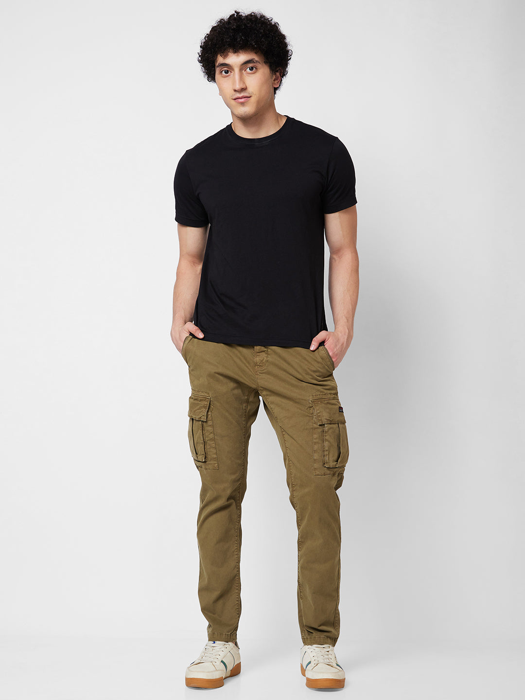 Spykar Mid Rise CARGO Green Trousers For Men