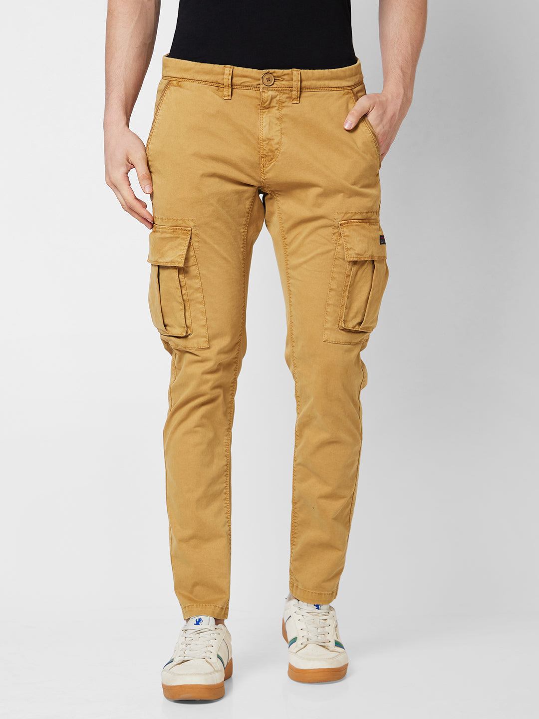 Spykar Mid Rise CARGO Khaki Trousers For Men