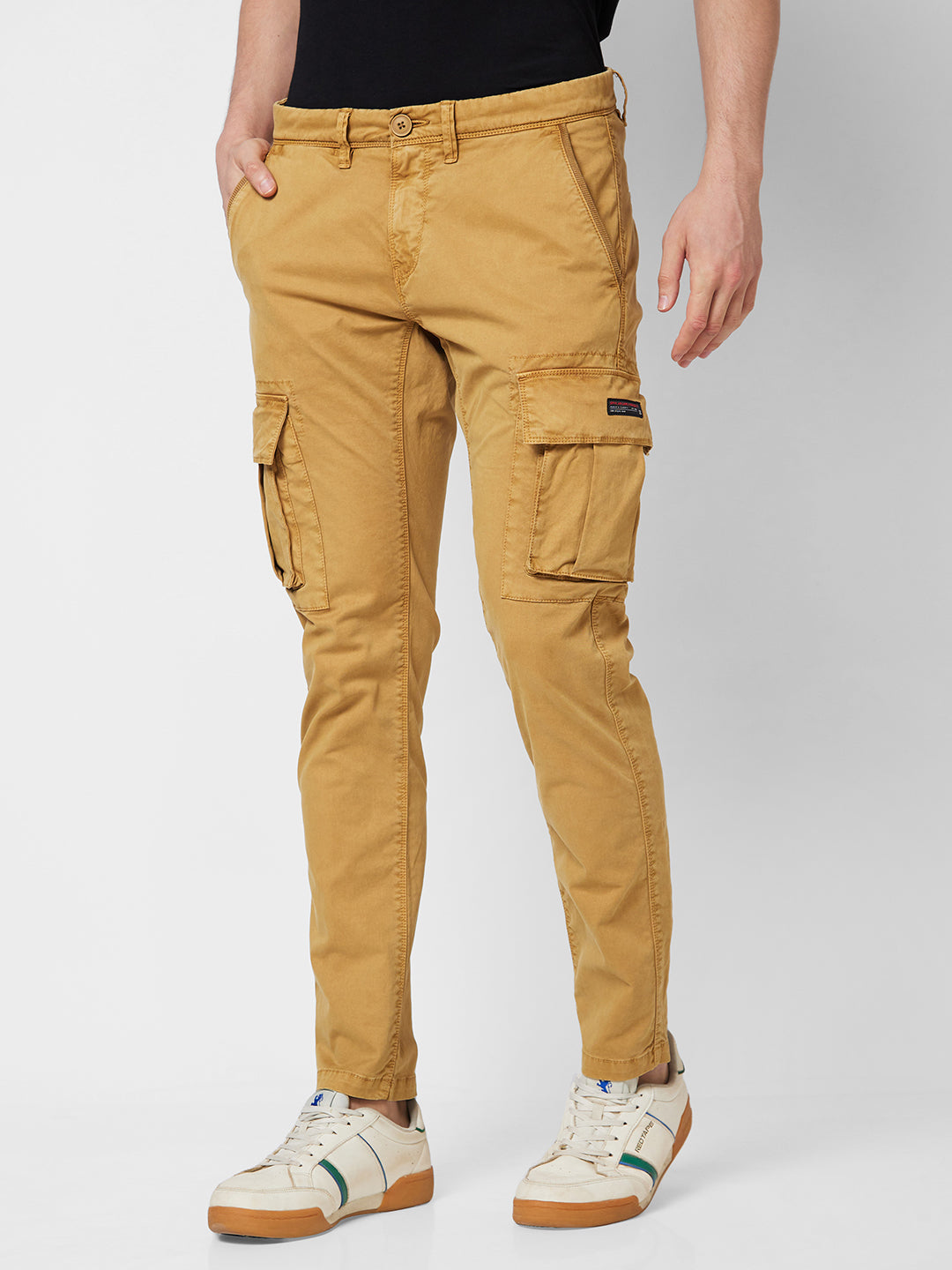 Spykar Mid Rise CARGO Khaki Trousers For Men