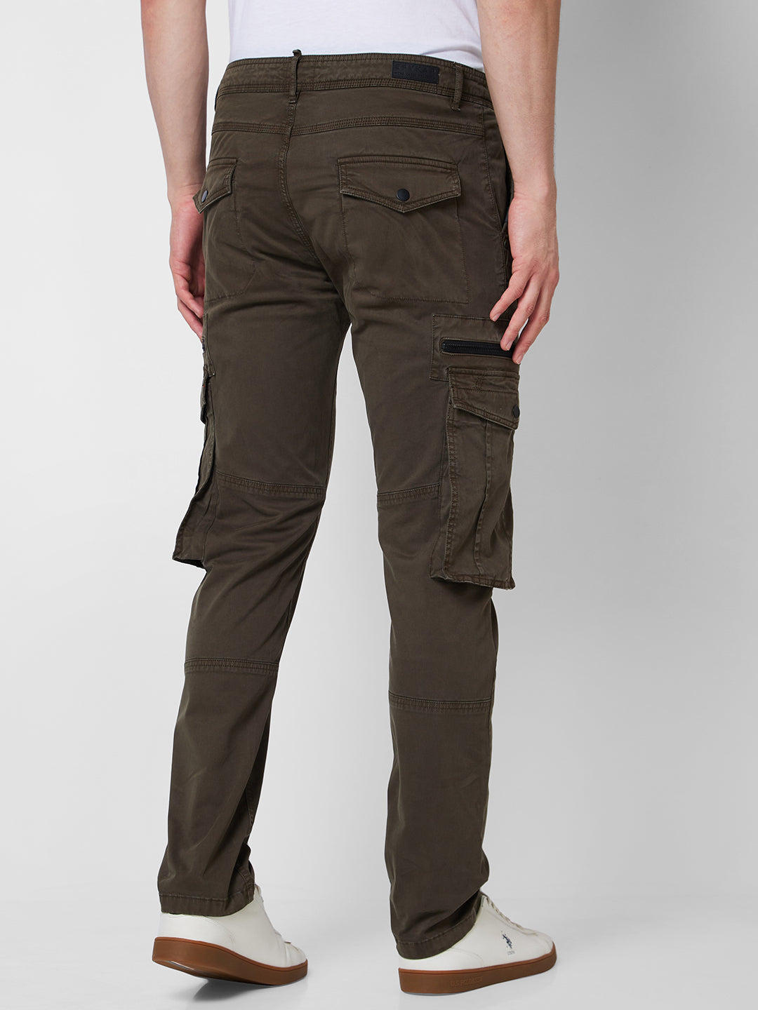 Spykar Mid Rise CARGO Green Trousers For Men