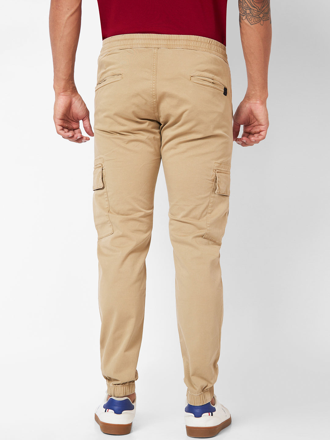 Spykar Mid-Rise Slim Fit Beige Trousers For Men
