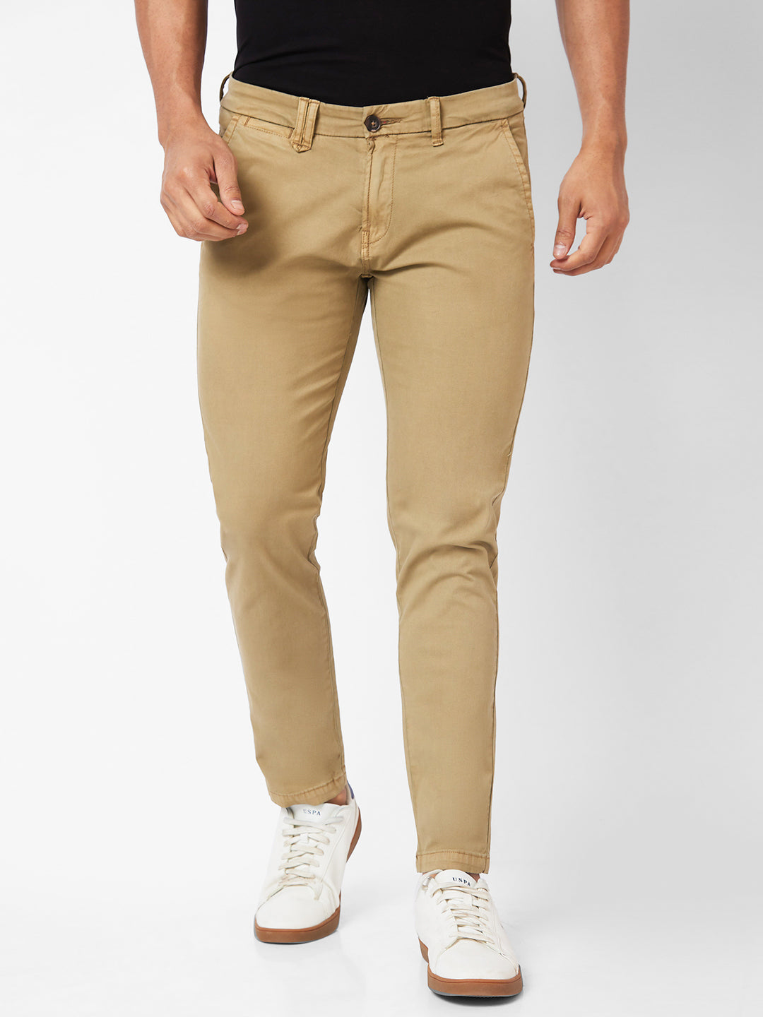 Spykar Mid-Rise Slim Fit Khaki Trousers For Men