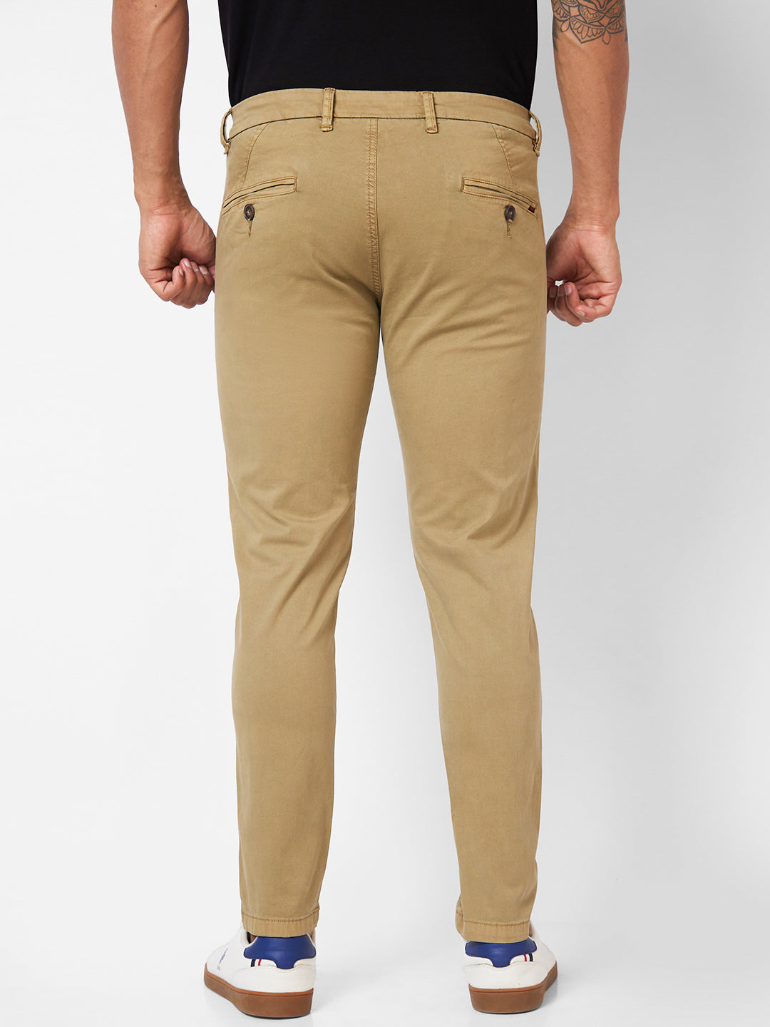 Spykar Mid-Rise Slim Fit Khaki Trousers For Men