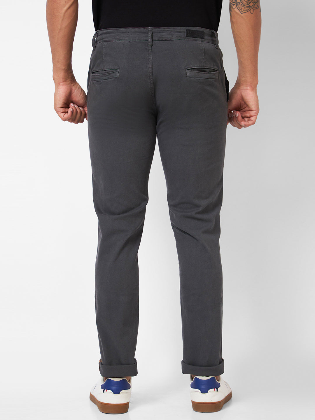 Spykar Mid-Rise Regular Fit Grey Trousers For Men