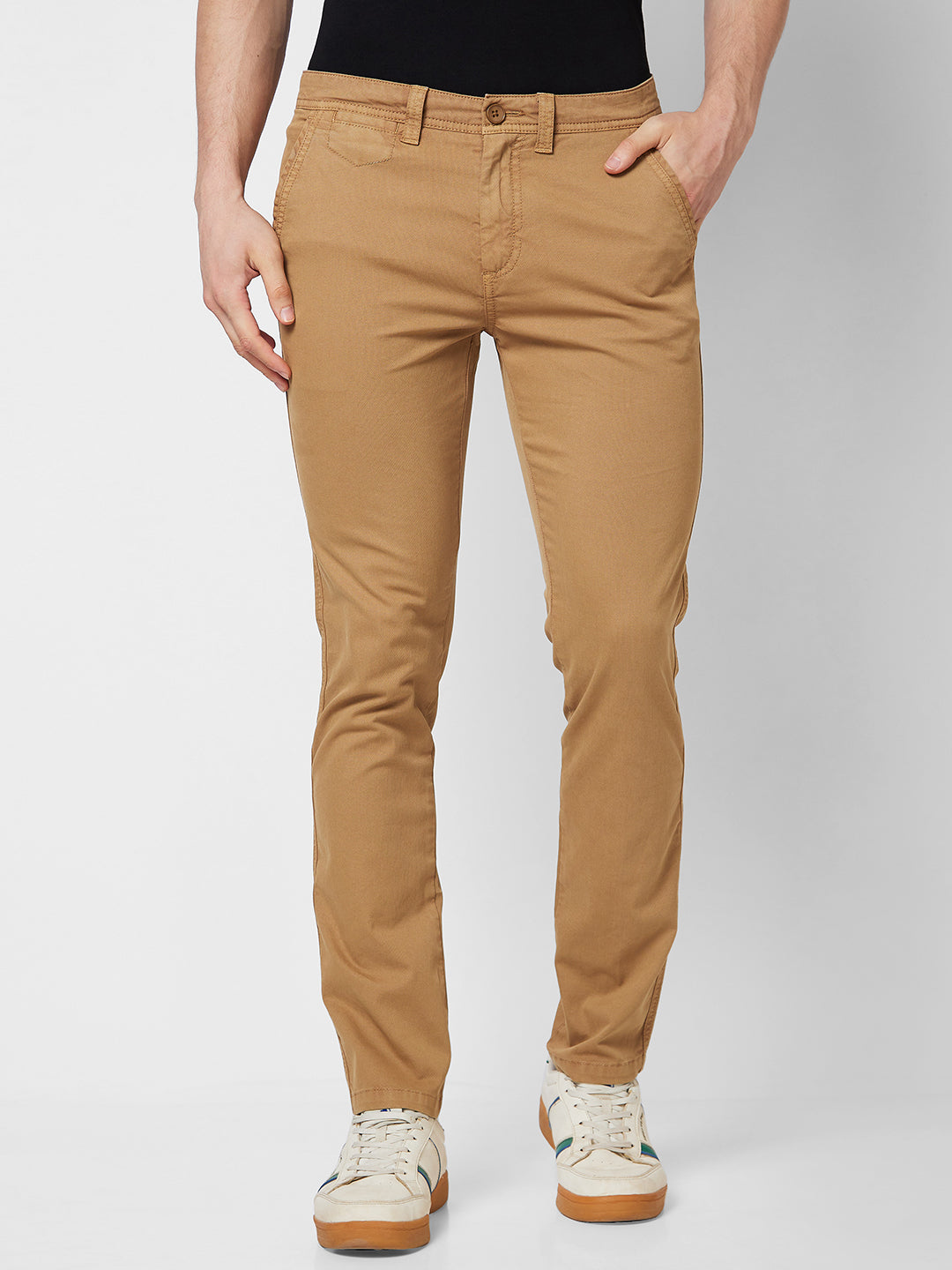 Spykar Mid Rise NEW RICO Khaki Trousers For Men