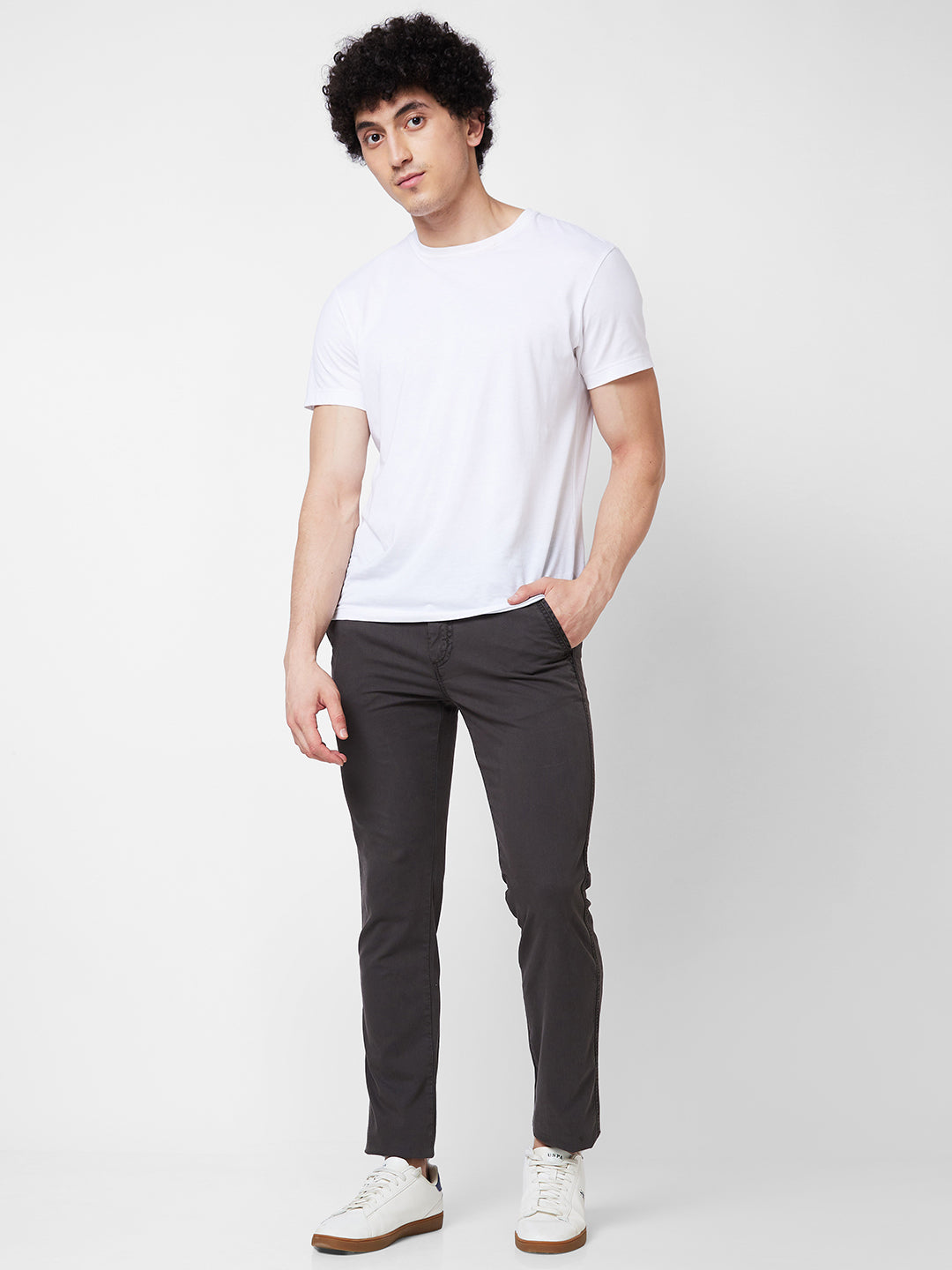 Spykar Mid Rise NEW RICO Grey Trousers For Men