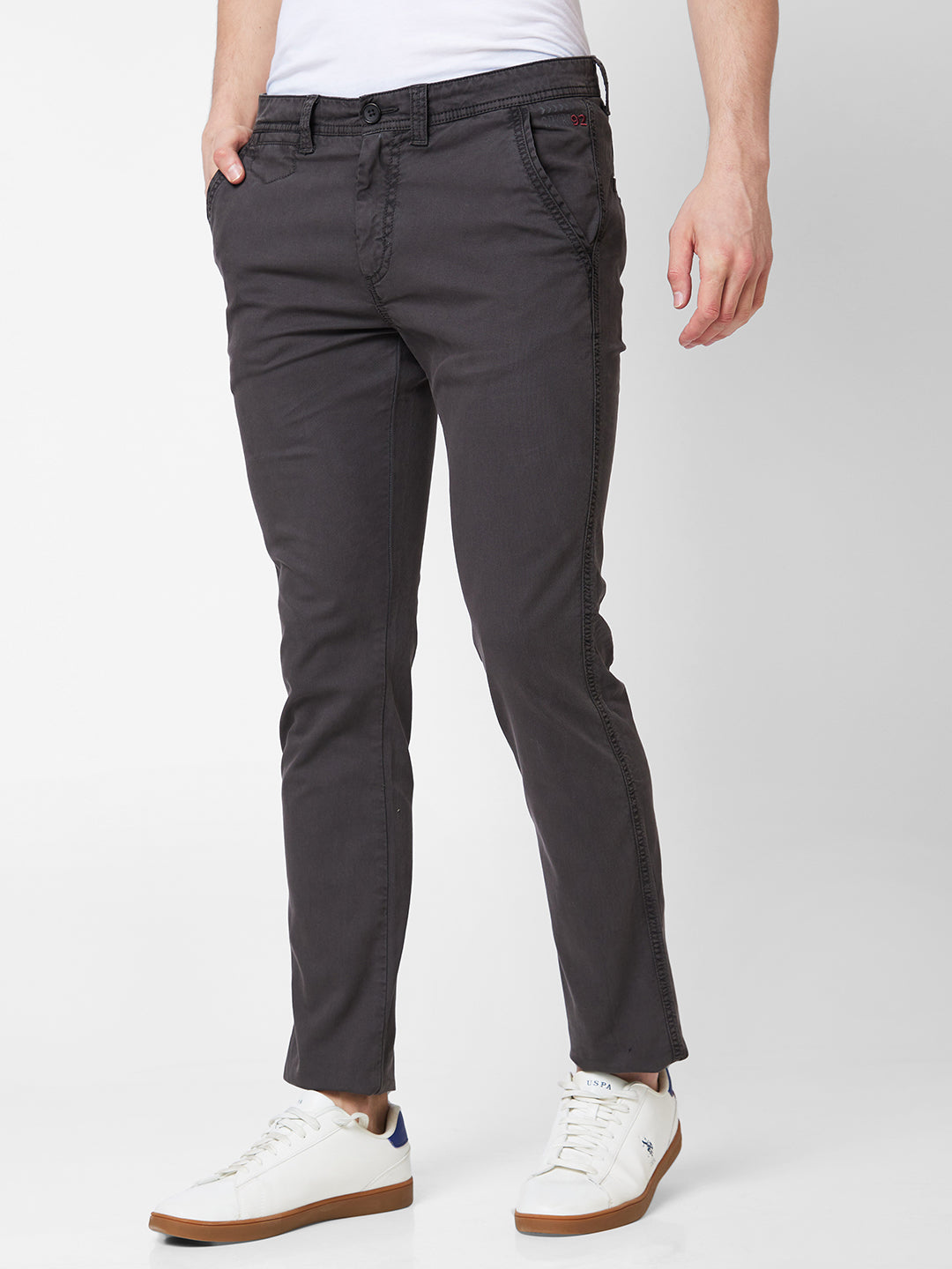 Spykar Mid Rise NEW RICO Grey Trousers For Men