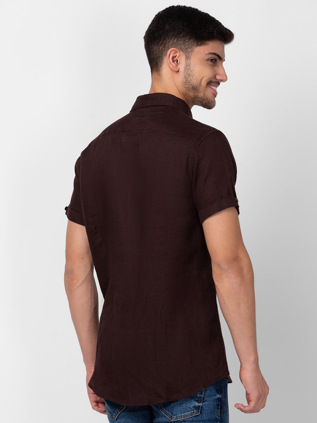 Spykar Men Coffee Brown Cotton Slim Fit Plain Shirt