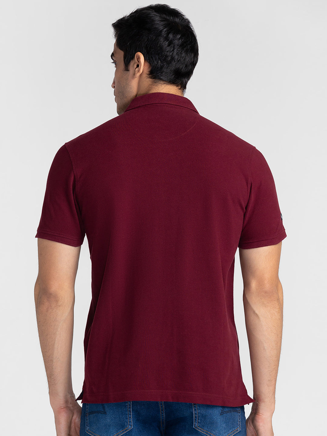 Spykar Men Wine Cotton Slim Fit Polo Printed T-Shirt