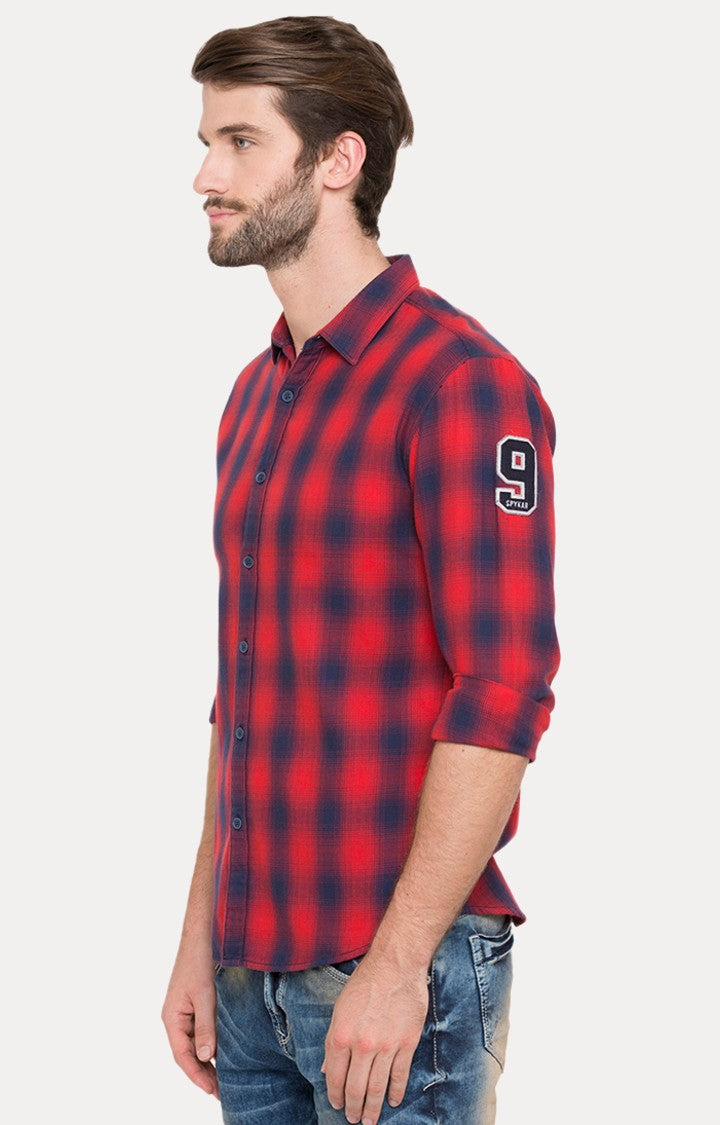 Spykar Men'S Red Cotton Checked Casual Shirts