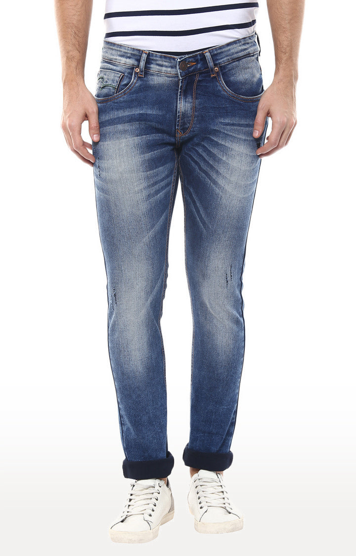 Spykar Mid Blue Solid Skinny Fit Jeans For Men (Ynr)