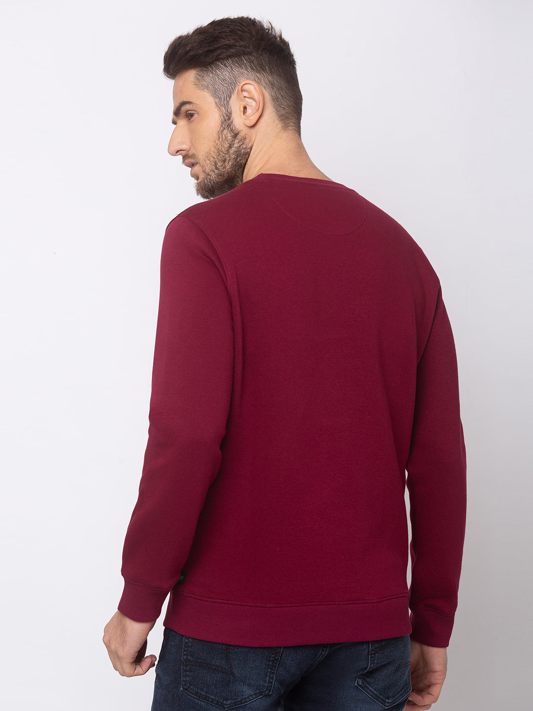 Spykar Wine Blended Slim Fit Sweatshirt For Men