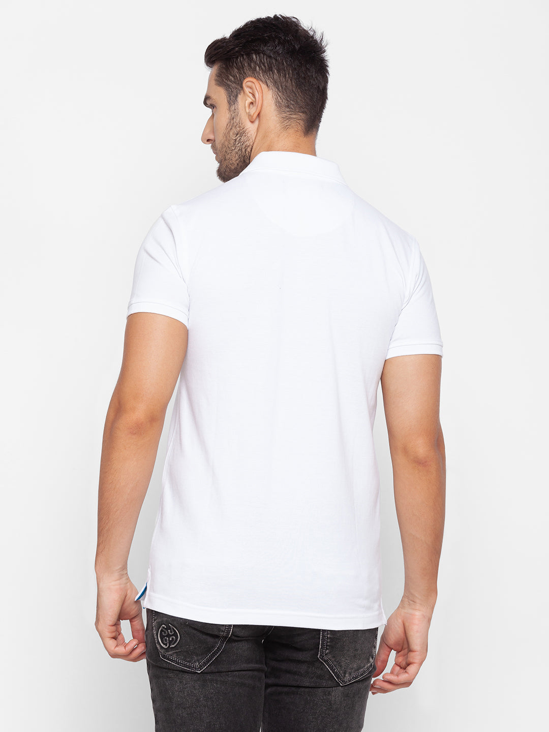 Spykar Men White Cotton Slim Fit Polo T-Shirt