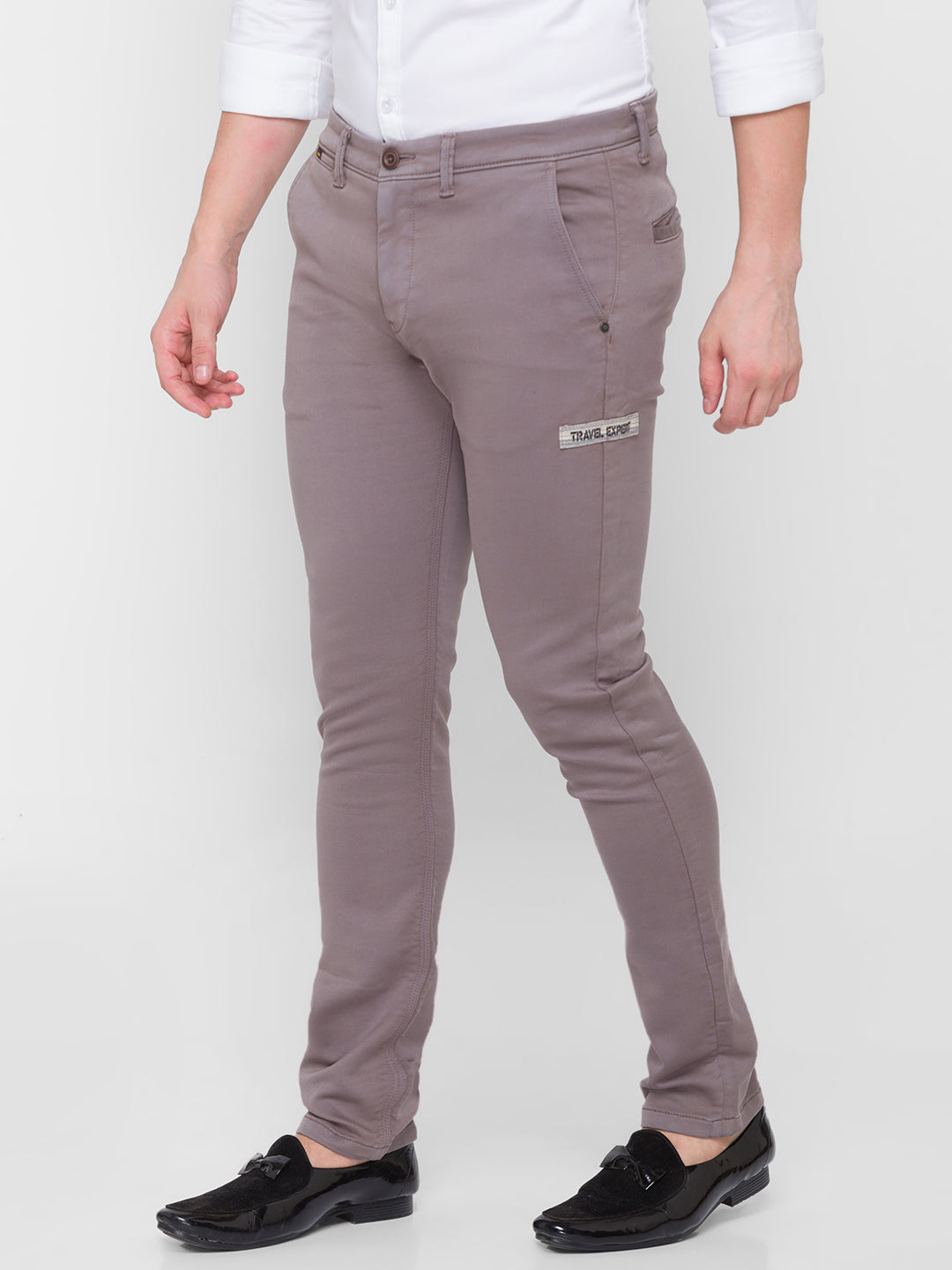 Spykar Men Grey Cotton Slim Fit Casual Trouser