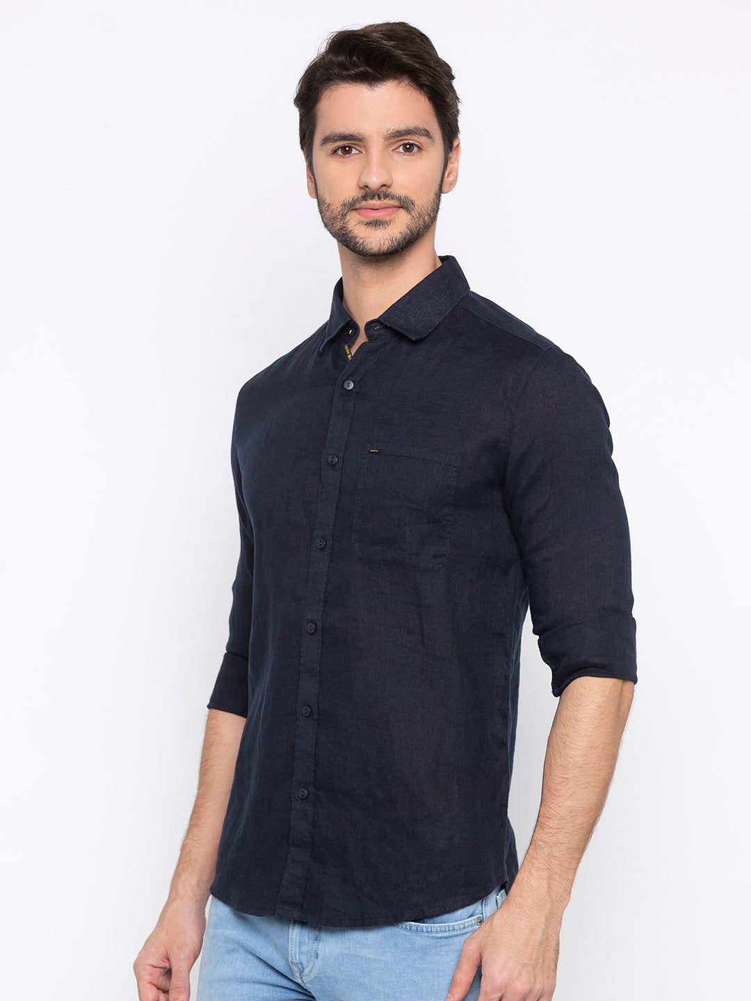 Spykar Men Navy Solid Slim Fit Casual Shirt