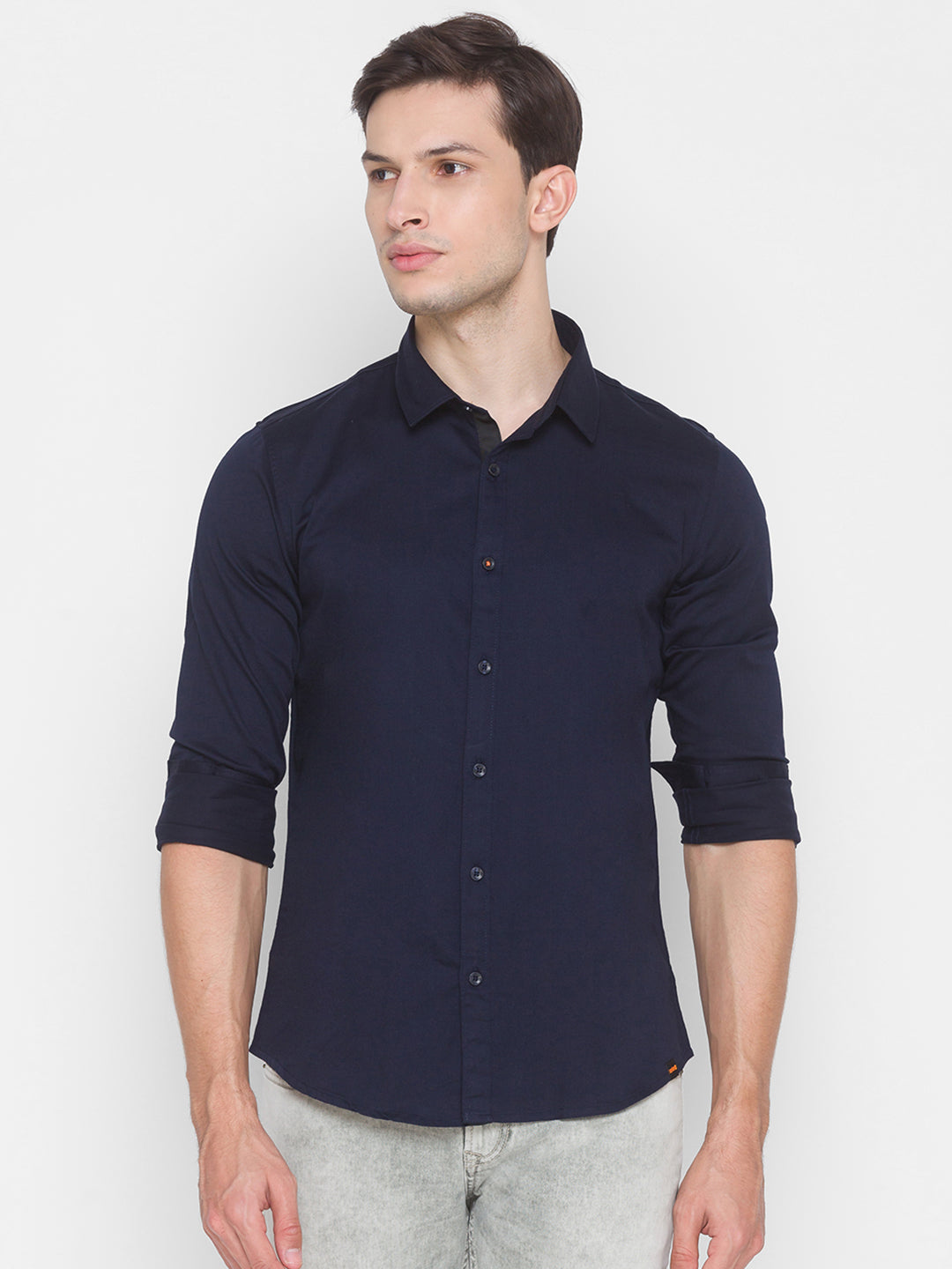 Spykar Slim Fit Blue Cotton Men Shirt