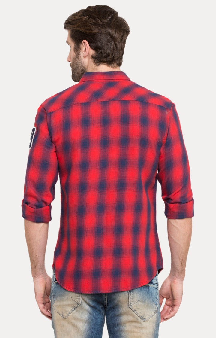 Spykar Men'S Red Cotton Checked Casual Shirts