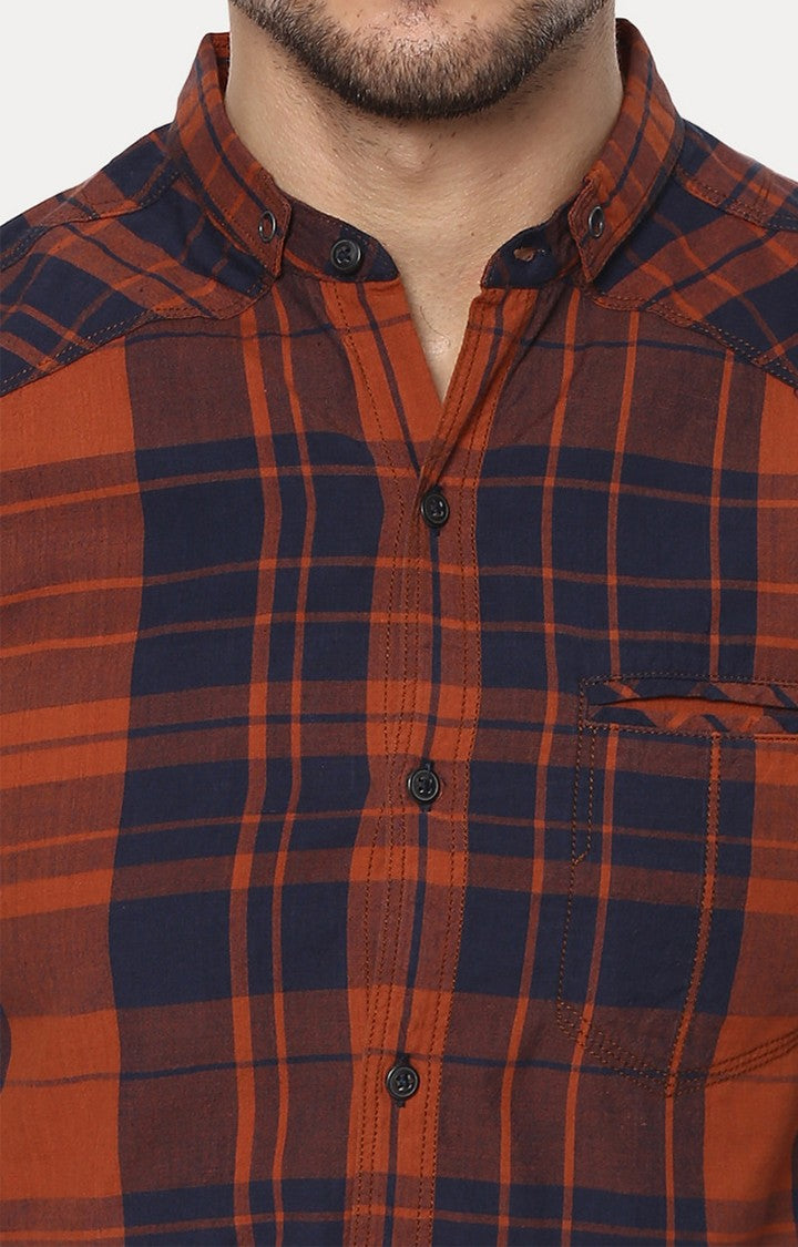 Spykar Men'S Orange Cotton Checked Casual Shirts