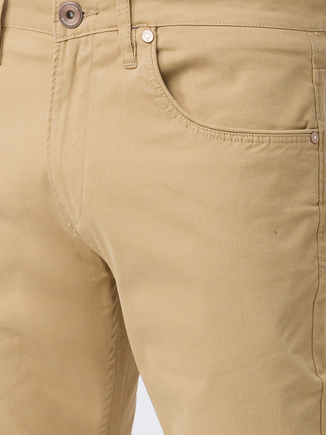 Spykar S and Khaki Cotton Slim Fit Tapered Length Trousers For Men