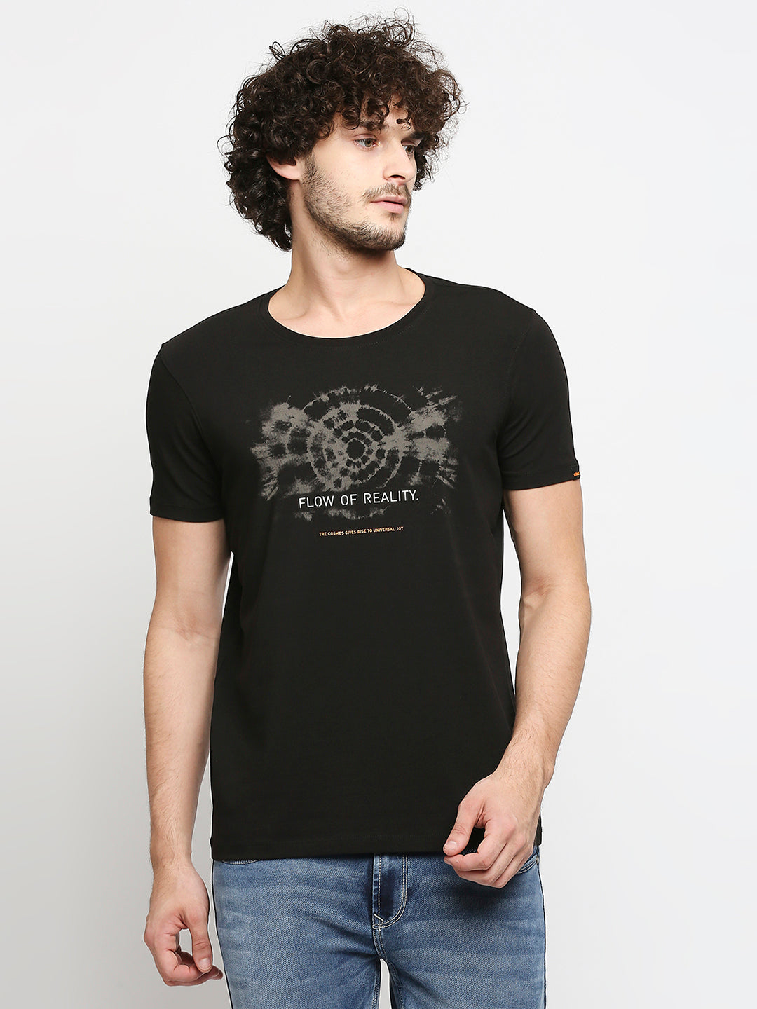 Spykar Men Black Cotton Slim Fit V-Neck T-Shirt