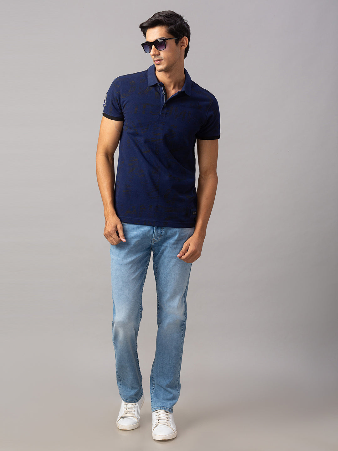 Spykar Men Blue Cotton Slim Fit Polo T-Shirt