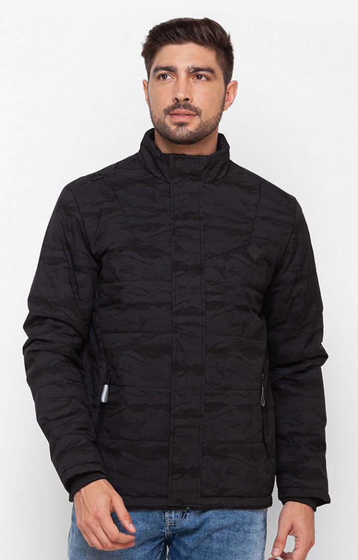 Spykar Jet Black Cotton Full Sleeve Casual Jacket For Men