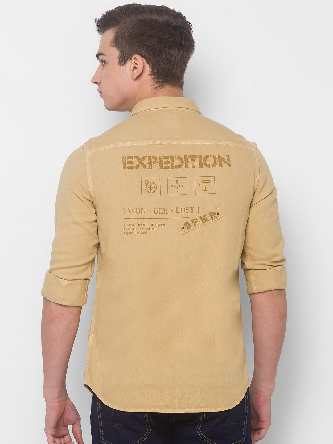 Spykar Men Khaki Cotton Shirts (Slim)