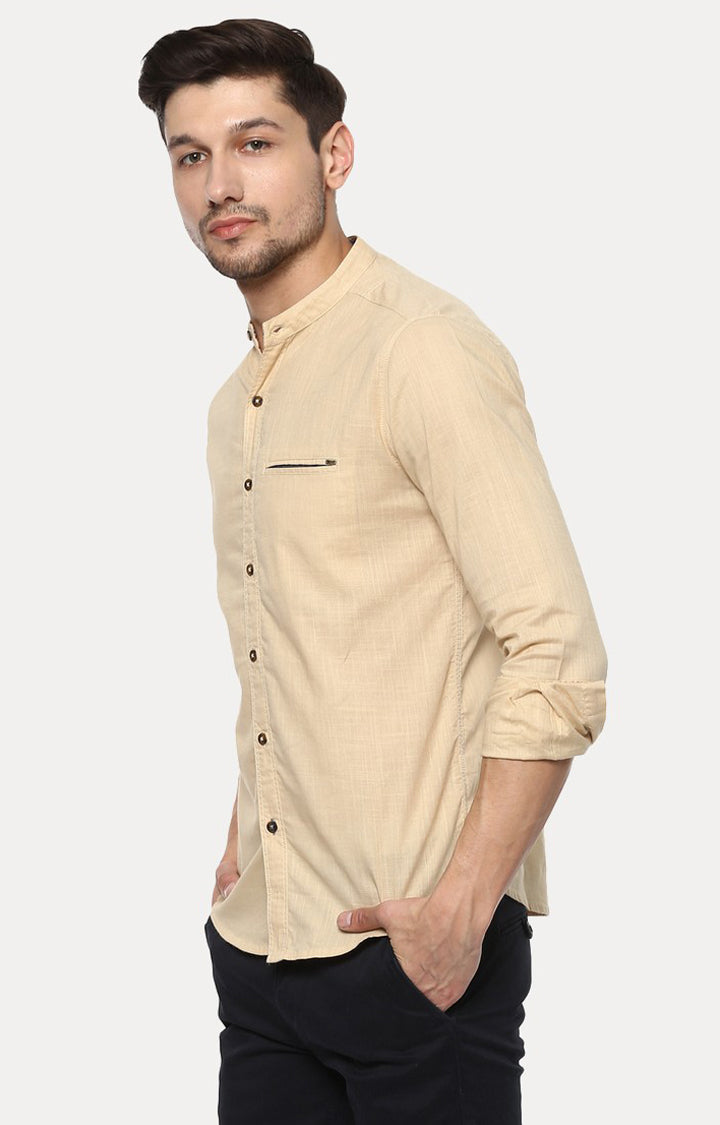 Spykar Men'S Beige Cotton Melange Casual Shirts