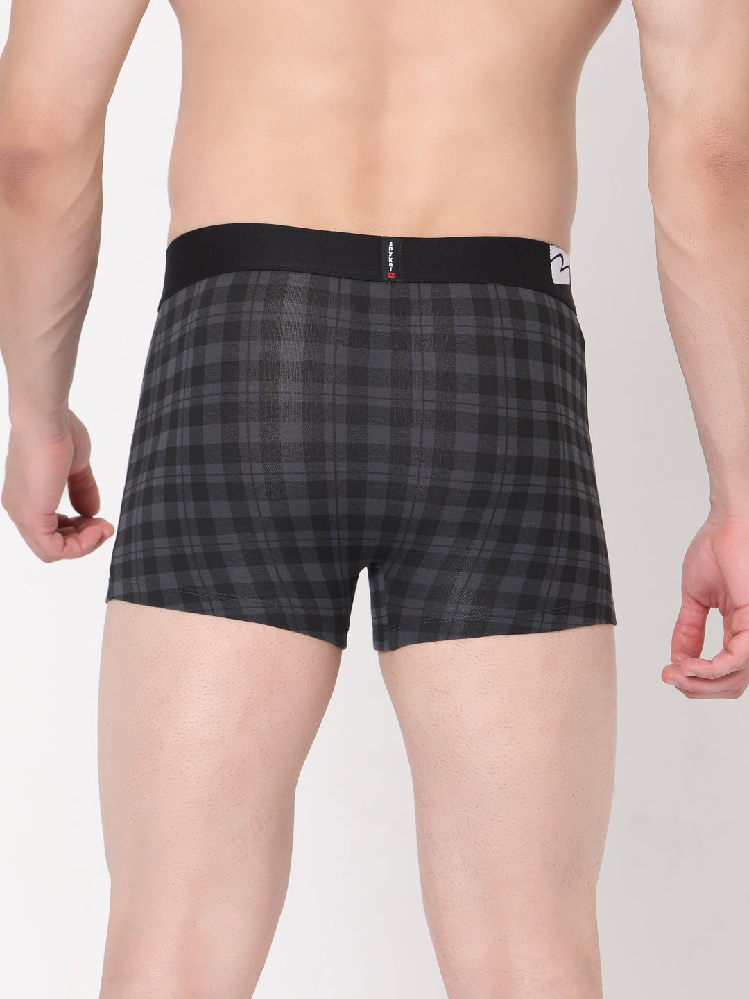 Men Premium Black-Check Cotton Blend Trunk- Underjeans By Spykar