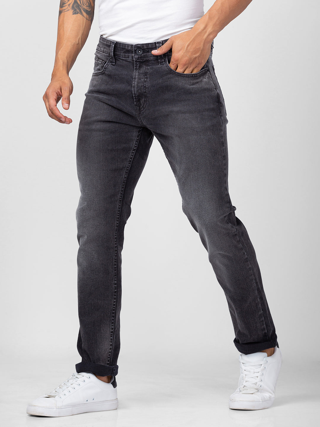Spykar Men Dark Grey Cotton Comfort Fit Straight Length Jeans (Ricardo)