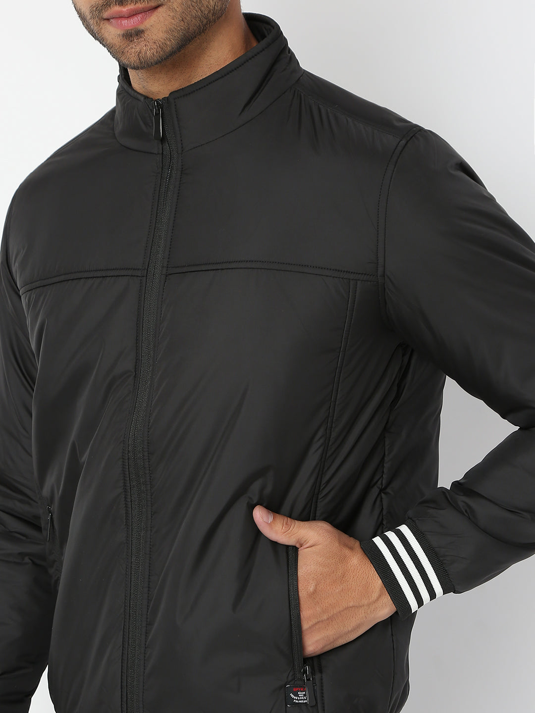 Spykar Men Black Nylon Regular Fit Jacket