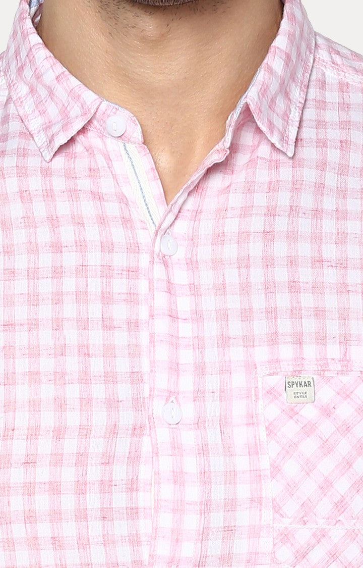 Spykar Men'S Pink Cotton Checked Casual Shirts