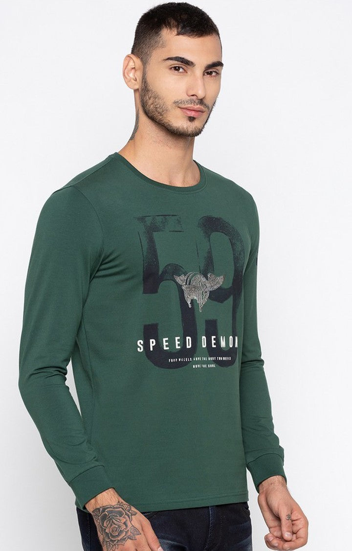 Spykar Green Printed Slim Fit Men T-Shirts