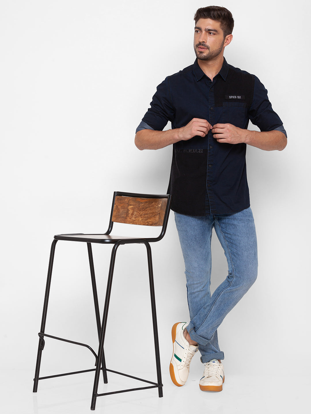 Spykar Dark Blue Cotton Full Sleeve Denim Shirt For Men