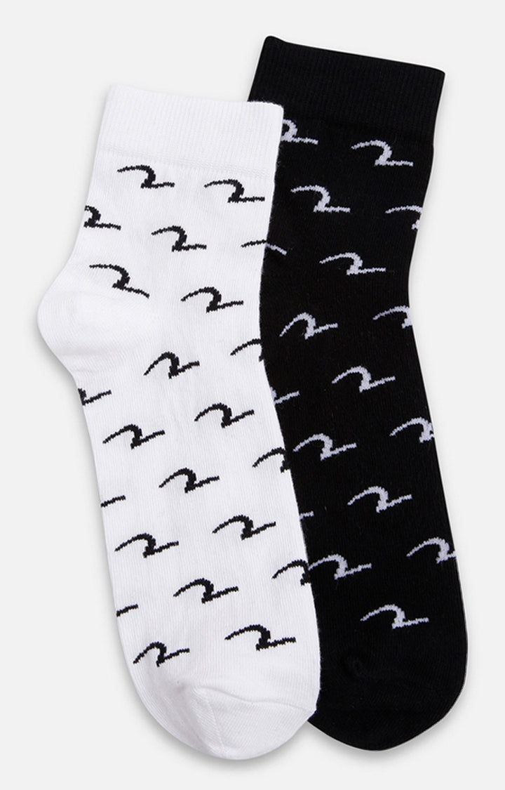 Spykar Black & White Printed Ankle Length Socks