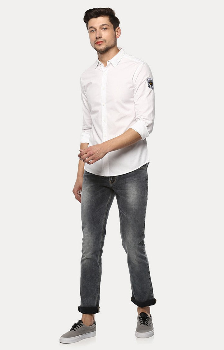 Spykar Men'S White Cotton Solid Casual Shirts