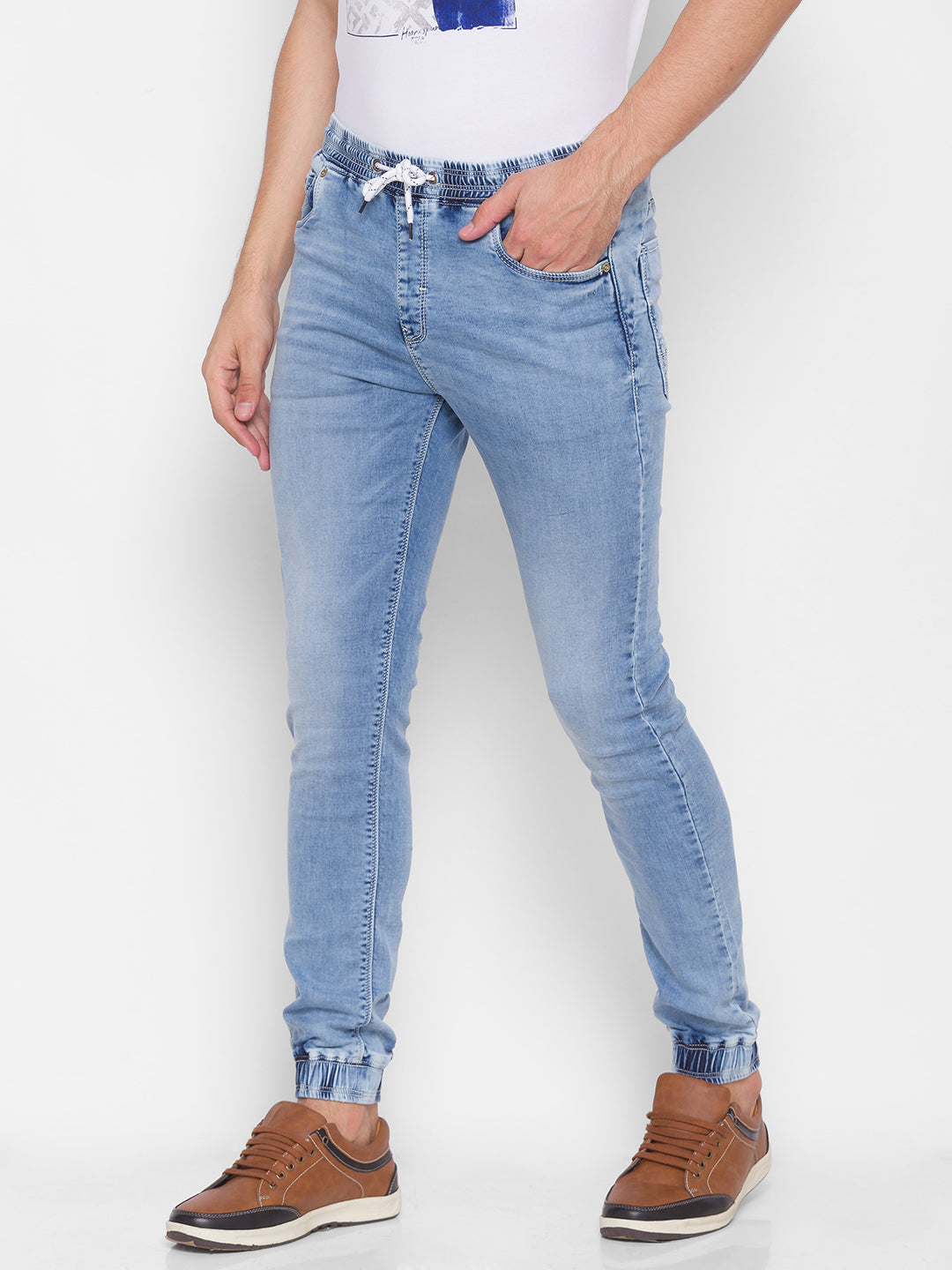 Spykar Blue Cotton Men Jeans (Jogger)