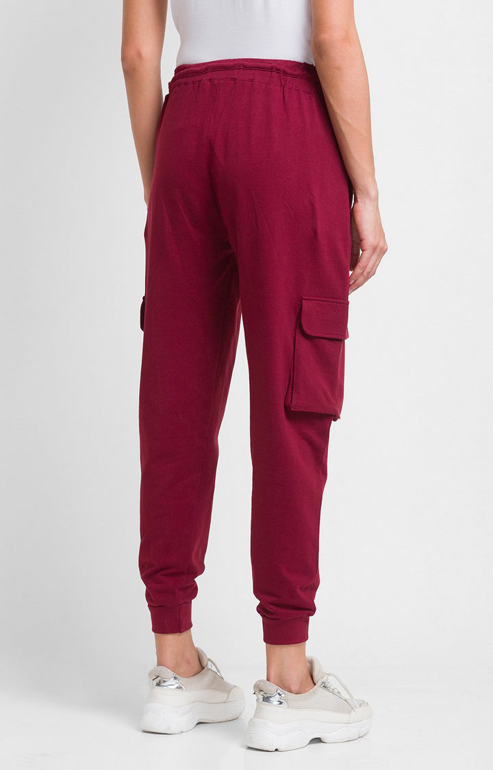 Spykar Wine Cotton Regular Fit Trackpant For Women