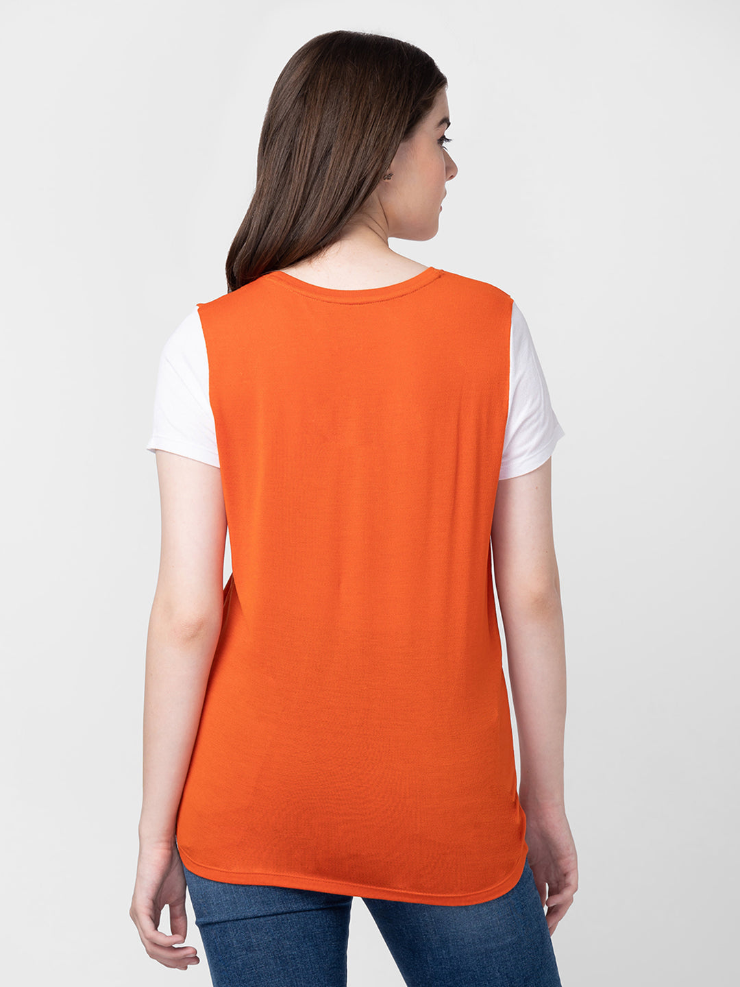 Spykar Women Burnt Orange Cotton Slim Fit Printed T-Shirts