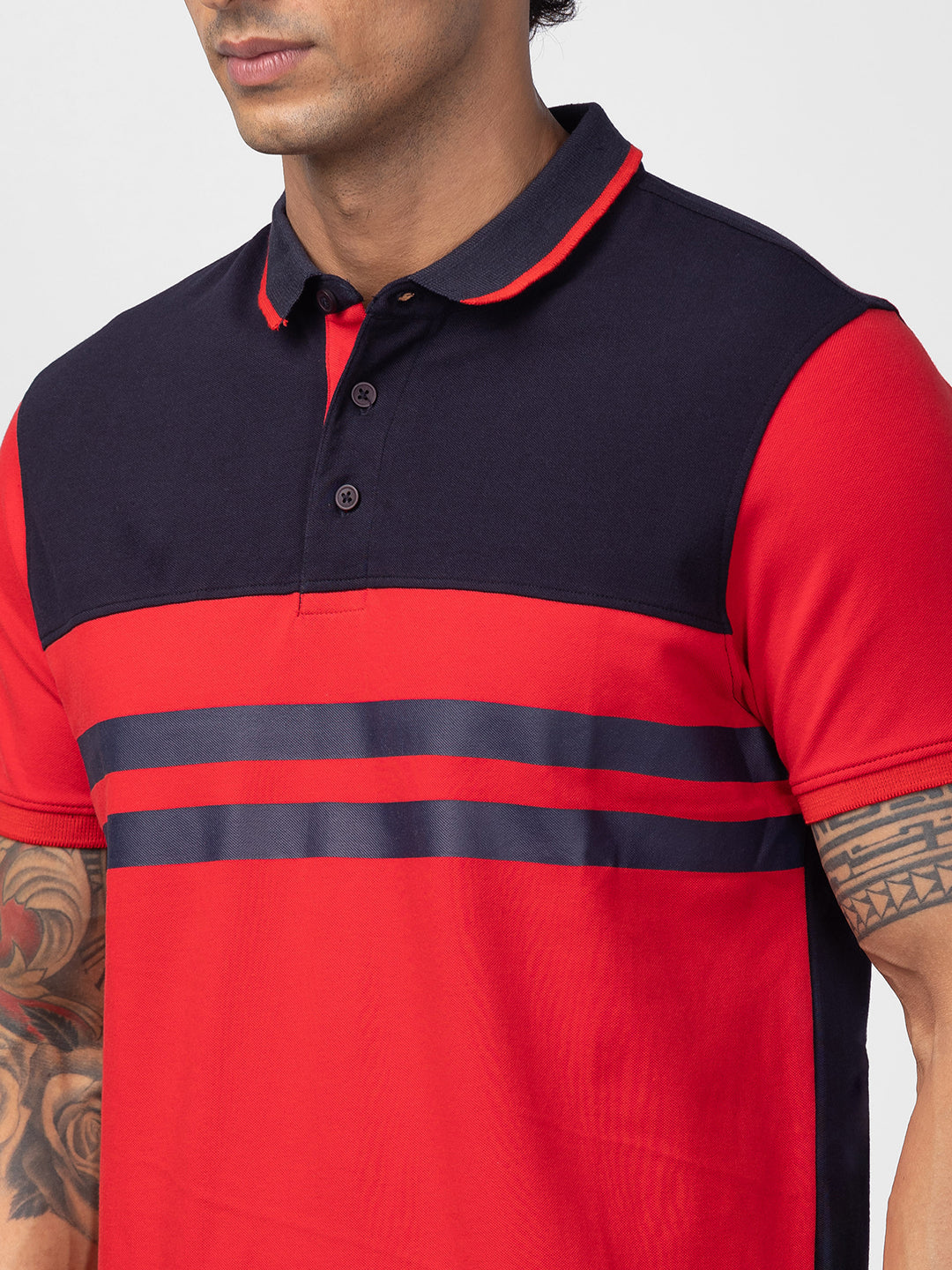 Spykar Men Deep Red Cotton Regular Fit Half Sleeve Printed Polo T-Shirt