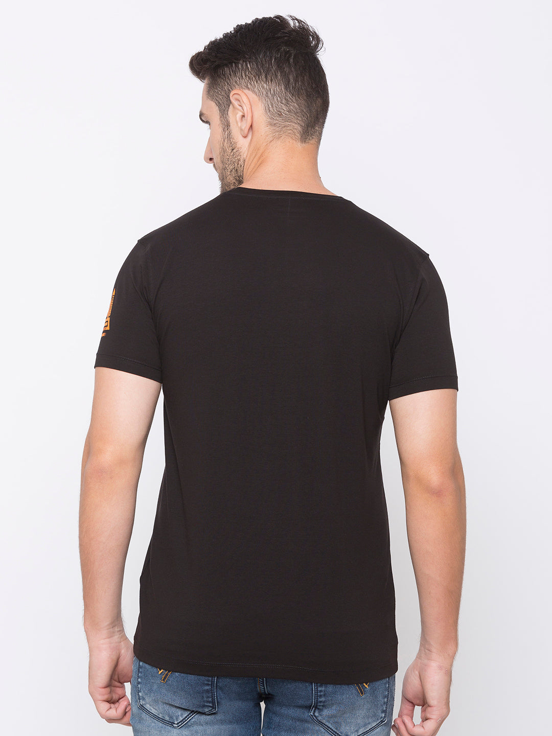 Spykar Men Black Cotton Slim Fit Round Neck T-Shirt