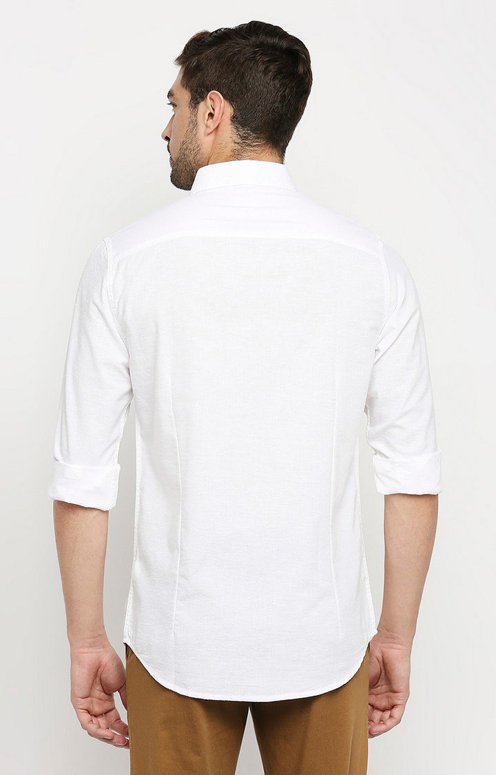 Spykar Men White Cotton Regular Fit Full Sleeve Casual Shirt