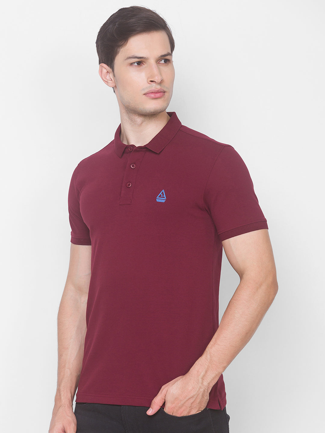 Spykar Men Red Cotton Slim Fit Polo T-Shirt