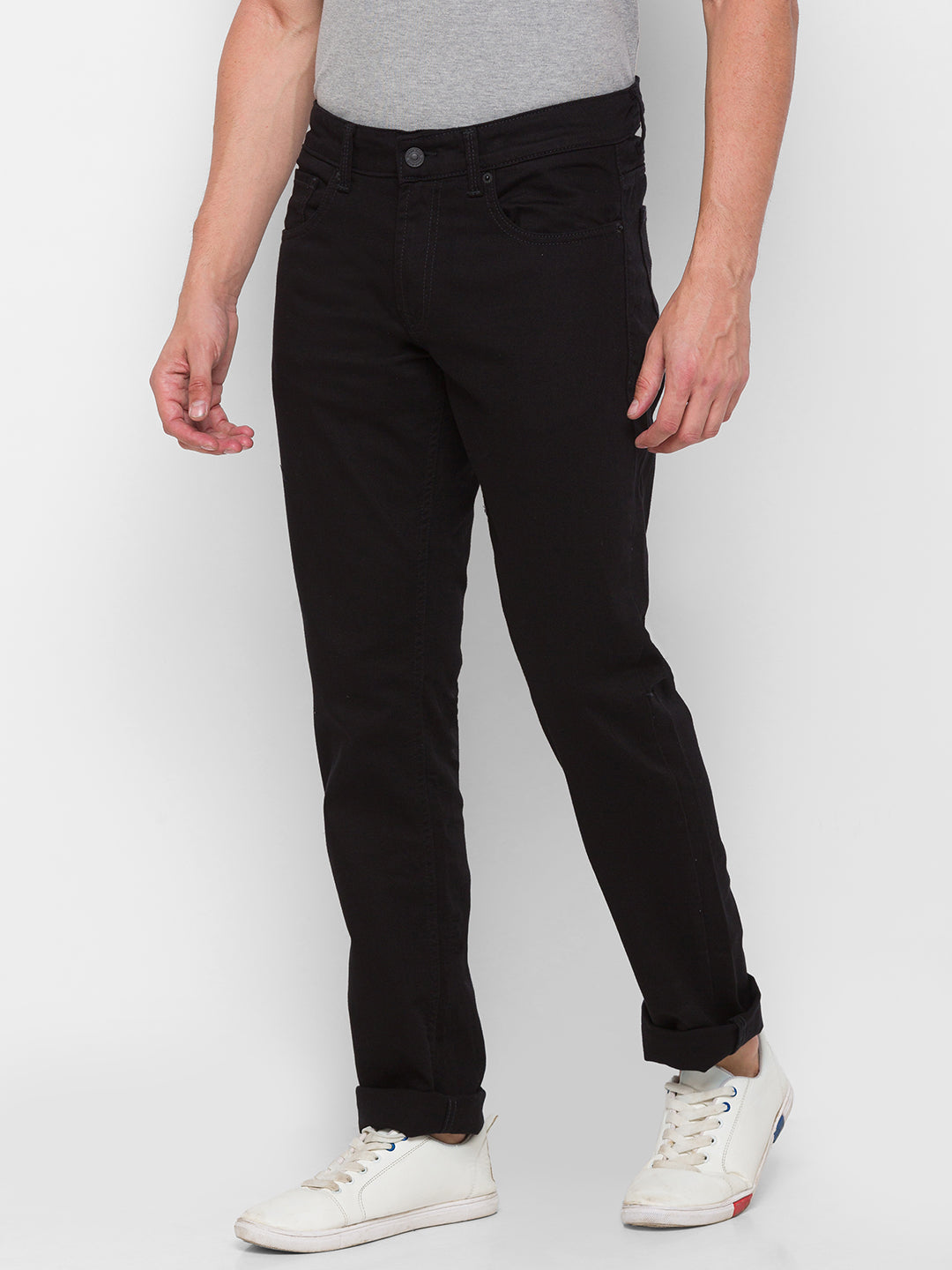 Spykar Men Black Cotton Regular Fit Narrow Length Jeans (Rover)